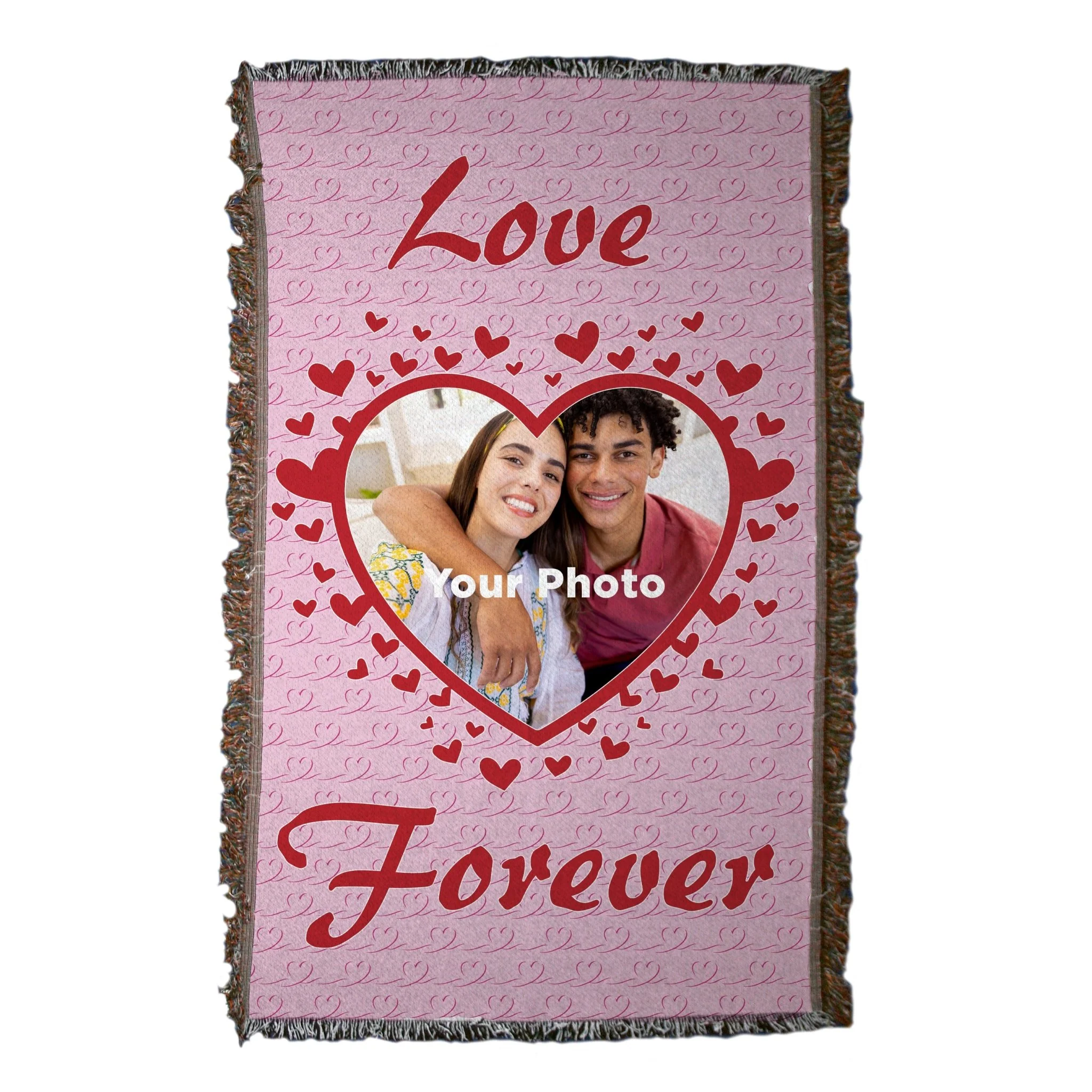 Valentine's Day Custom Woven Throw Blanket with Heart-Shaped Photo | 35" x 54