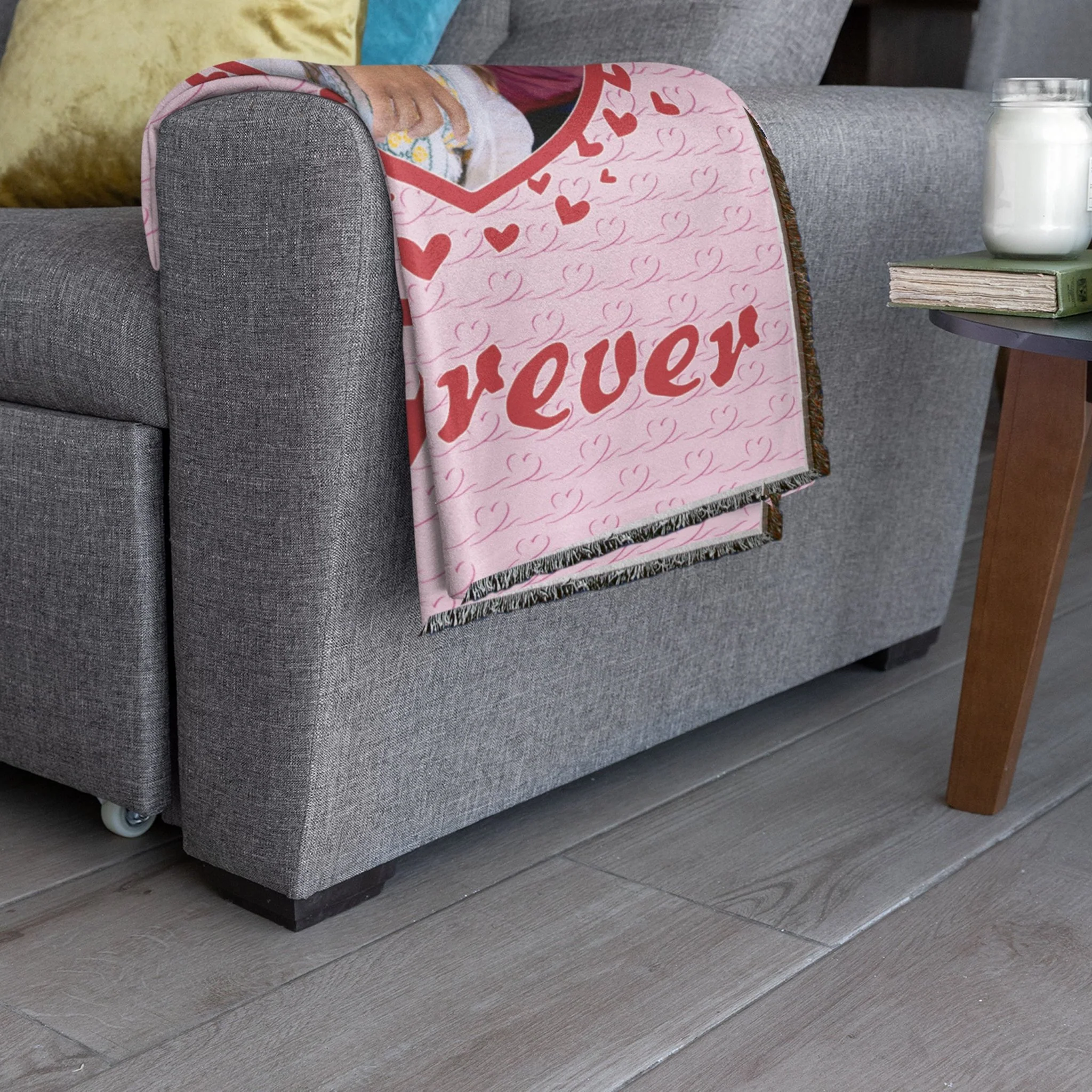 Valentine's Day Custom Woven Throw Blanket with Heart-Shaped Photo | 35" x 54 - Image 2