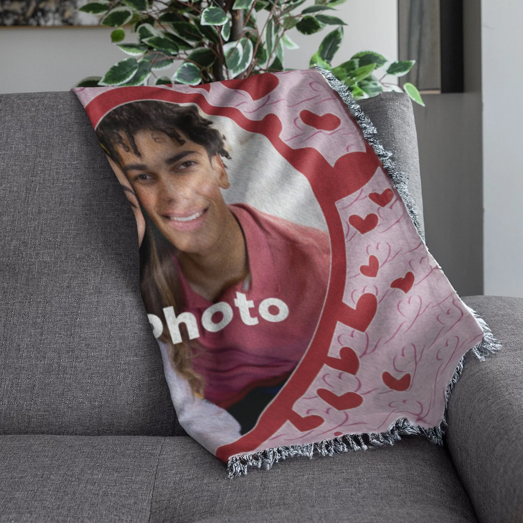 Valentine's Day Custom Woven Throw Blanket with Heart-Shaped Photo | 35" x 54 - Image 3