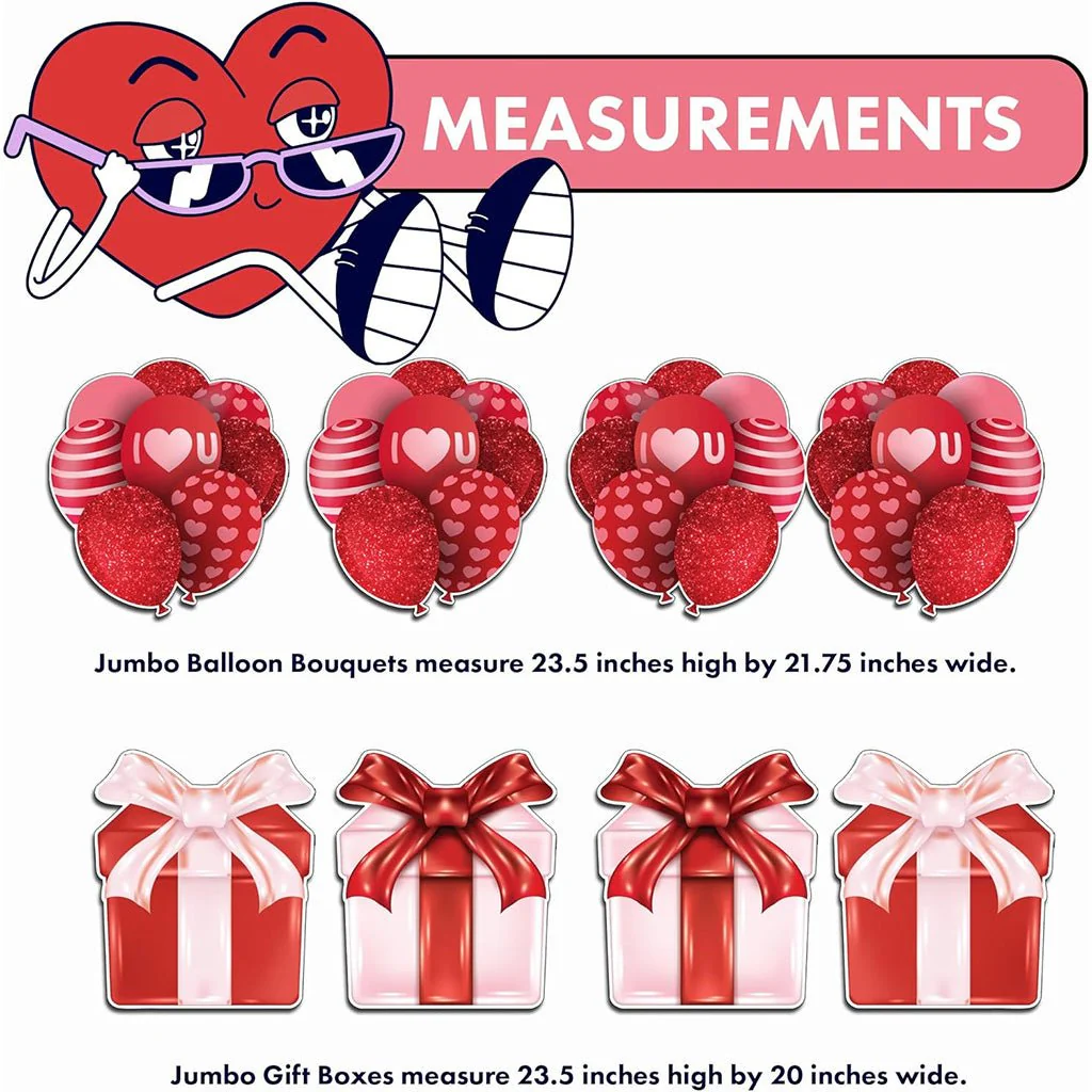 Valentines Yard Signs Filler | 23.5" Balloons and Presents | 8 Pc Set - Image 2