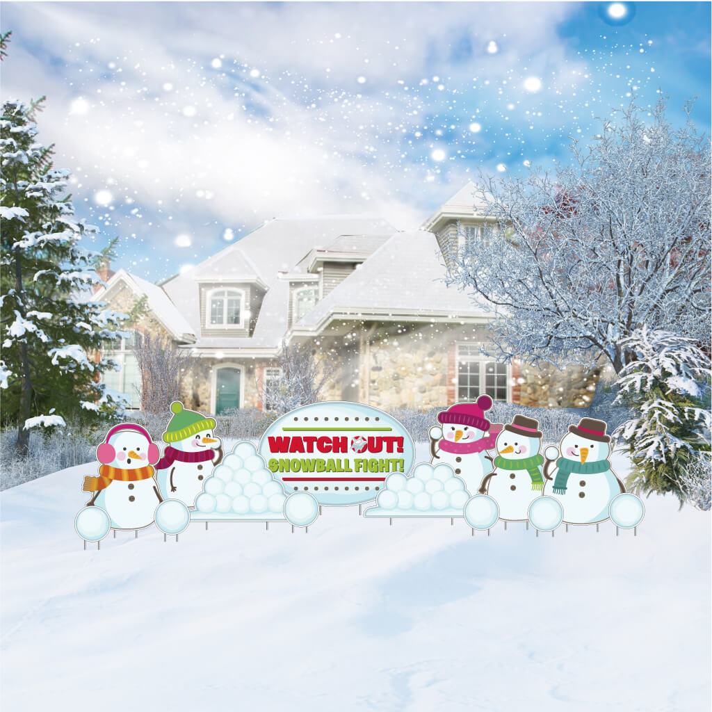 Watch Out Snowball Fight-Winter Snowman Yard Card 14 pc Set