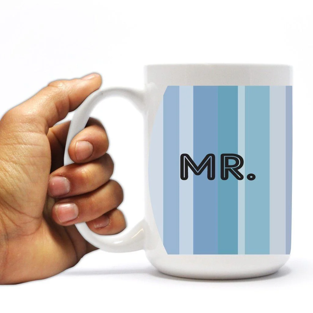 Mr. Blue Striped Wedding 15oz Coffee Mug