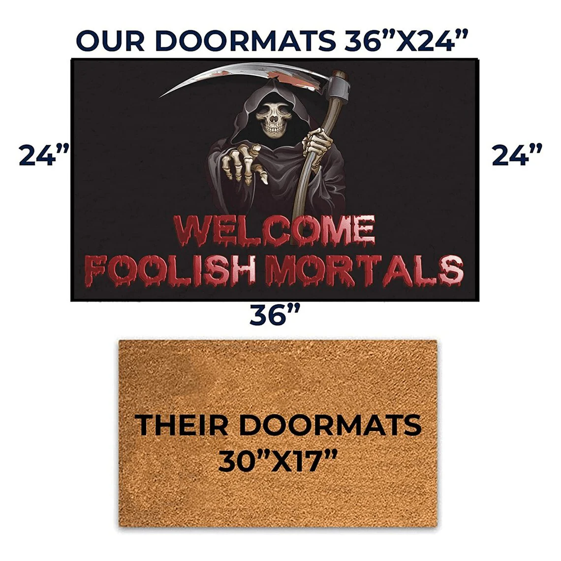 Welcome Foolish Mortals, Halloween Doormat, 24" x36" - Image 4
