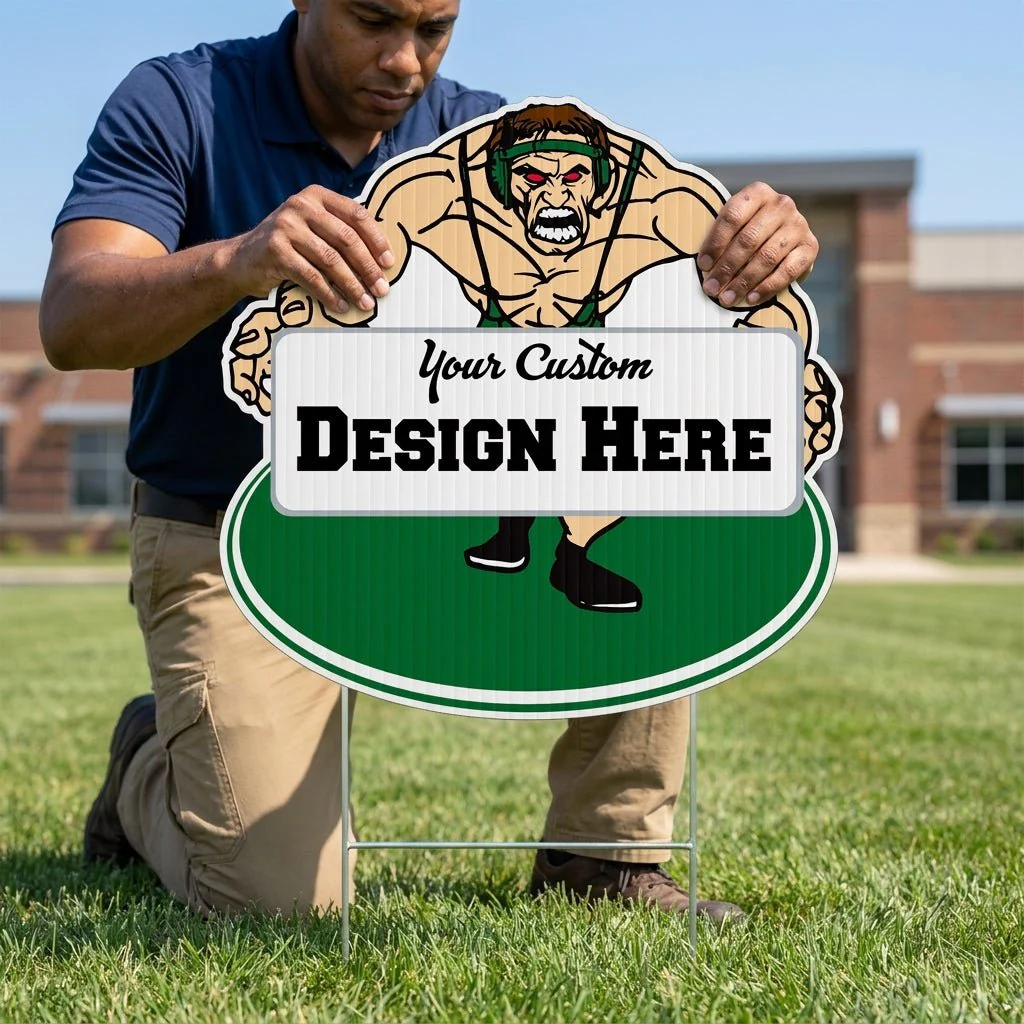 22x22" Wrestler with Banner Shaped Yard Sign - Image 2