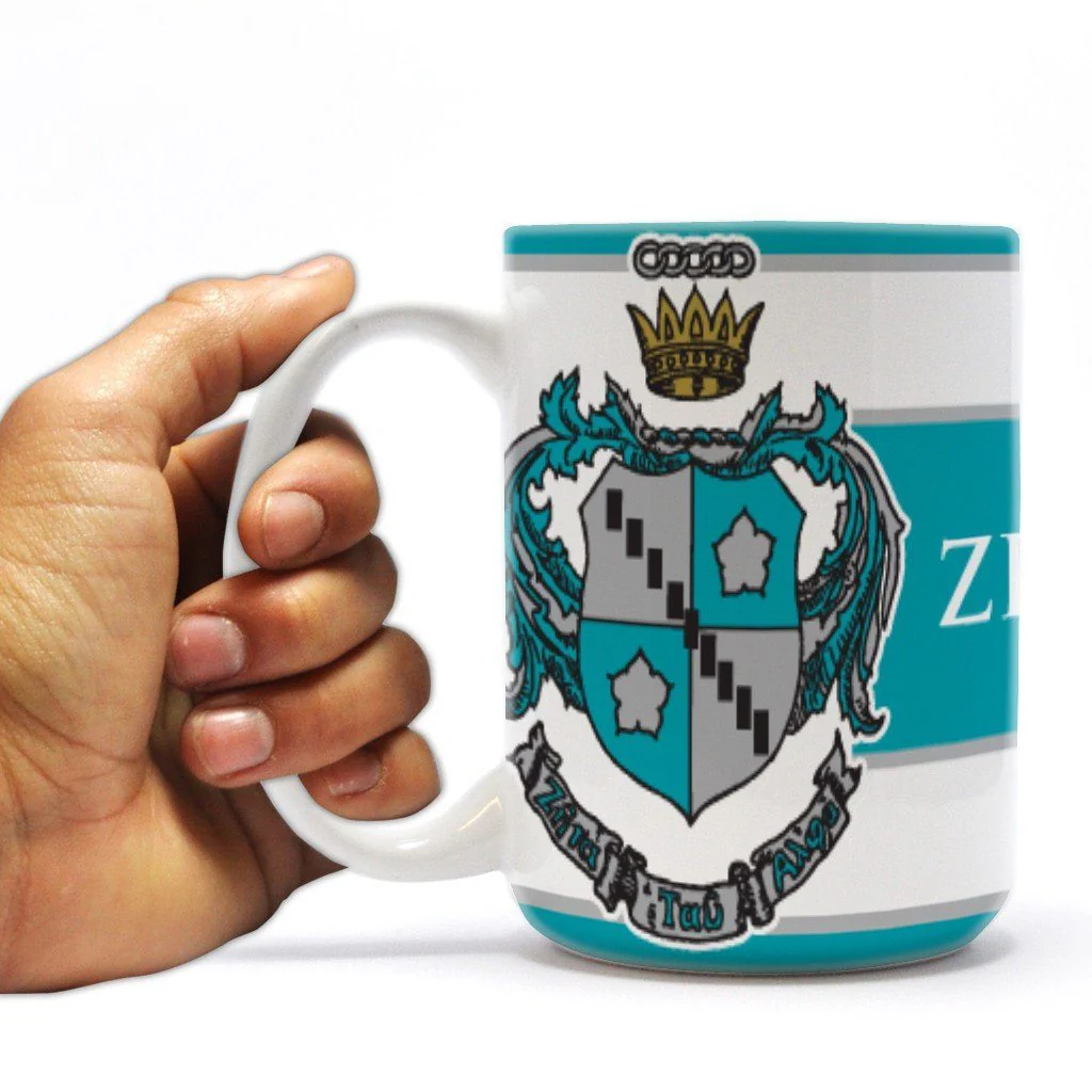 Zeta Tau Alpha 15oz Coat of Arms with Stripes Coffee Mug