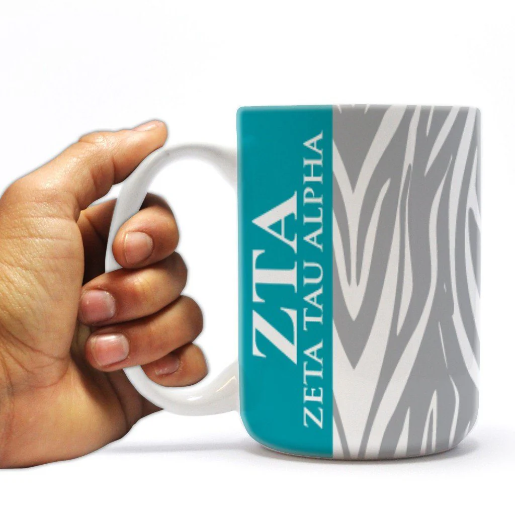 Zeta Tau Alpha 15oz Gray Zebra Print Coffee Mug
