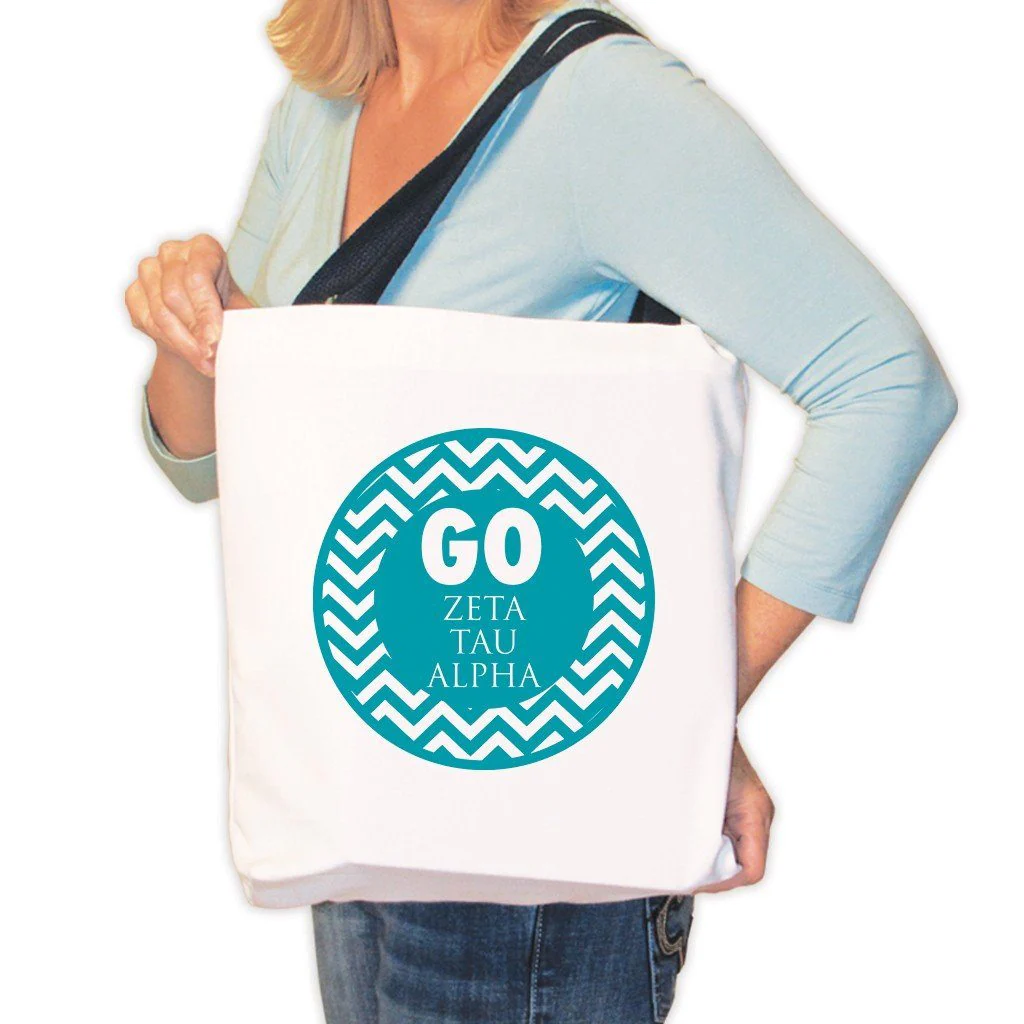 Zeta Tau Alpha Canvas Tote Bag - Chevron Stripes Design